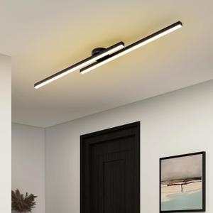 JAYMP 43.3" Modern Ceiling Light with Remote, Black Sputnik Ceiling Lamp, 32W Dimmable LED Lighting Fixture for Dining Room Living Room Kitchen Island Hallway, 2 Lights