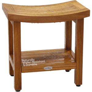 AquaTeak Patented 18" Sumba Teak Shower Bench - Shower Stool with Storage Shelf for Bathroom - Durable Water Resistant Shower Chair - Shaving Foot Rest - Indoor & Outdoor Use