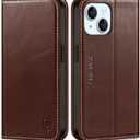 SHIELDON Case for iPhone 15 5G 2023, Genuine Leather Folio Wallet Magnetic Kickstand RFID Blocking Card Slots Shock-Absorbent Phone Cover Compatible with iPhone 15 (6.1 Inch) - Retro Coffee