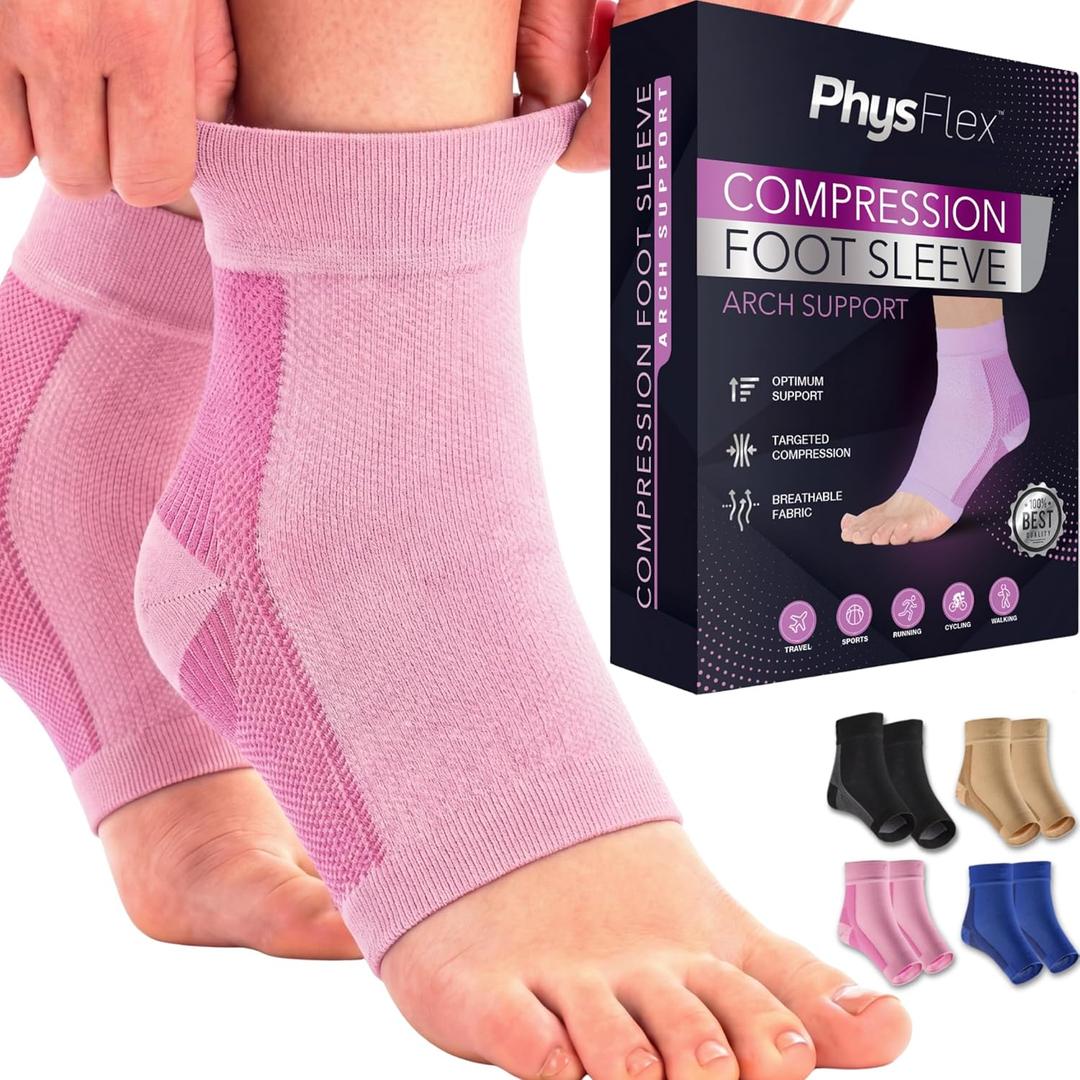 Compression Socks 20-30mmHg for Plantar Fasciitis, Achilles Tendonitis Relief - Ankle Compression Sleeve for Heel Spurs, Foot Swelling & Fatigue - Arch Support Brace for Everyday Use (1 Pair) (Large, Pink)
