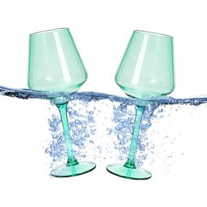 Floating Wine Glasses for Pool (18 Oz | Set of 2) - Wine Glass Set That Float | Shatterproof Poolside Wine | Beach Glass | Outdoor Tritan Plastic Glassware with Stem for Patio, Picnic - Ocean Green (Green)