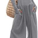 Yanekop Womens Overalls Loose Fit Long Sleeve Wide Leg Jumpsuit Dressy One Piece Casual Rompers Outfits Vacation Clothes (Medium, Grey)