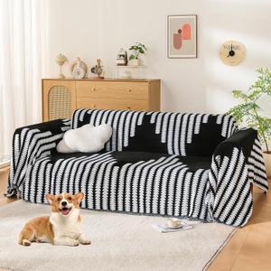Boho Couch Cover, Sofa Cover, Sofa Covers for 2 Cushion Couch, Washable Sectional Couch Covers for Dogs Pet Furniture Protector Couch Cover Blanket for Living Room (2# Black, 71" x 102")