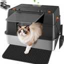 Stainless Steel Litter Box with Lid, Side Entry Extra Large High Sided Enclosure Litter Box, Removable Upper Cover Leak-Proof Odorless Non-Stick Easy Clean Metal Pan with Scoop & Mat