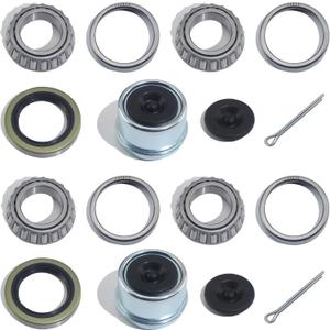 2Sets for 1-1/16'' Axle Trailer Hub Bearings Kits, L44649 / L44610 Bearings, 12192TB Grease Seals, 1.98'' Trailer Dust Caps, Rubber Seals & Cotter Pins for 2000-2200 lbs Trailer Axles