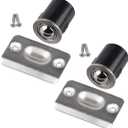 HOMOTEK 2 Pack Drive in Ball Catch with Strike Plate for Closet Doors, Satin Nickel, 13/ 16" x 1-1/ 8", Die-cast, Adjustable Tension Ball