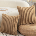 Pack of 2 Decorative Throw Pillow Covers Faux Fur Striped Plush Soft Cushion Covers Pillow Cases Bedroom Living Room Sofa Home 18x18 Inch Camel