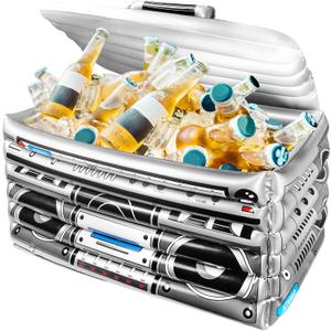 Novelty Place Inflatable Boombox Cooler - Large Capacity Ice Bucket Drink Cooler Blow Up Stereo Decoration for 80s 90s Themed Retro Party, Outdoor Gathering, Pool Celebration, and BBQ
