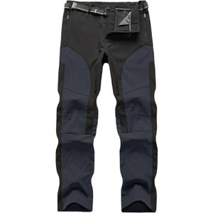 Mens Hiking Snow Pants Skiing Winter Fleece Lined Water Repellent Softshell Pants Outdoor Camping Walking Fishing (29, Grey)