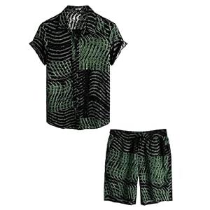 VATPAVE Mens Floral Hawaiian Shirts Short Sleeve Button Down Beach Shirts Suits 3X-Large Dark Green