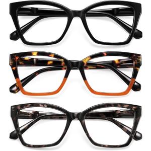 3Pack Reading Glasses for Women-Blue Light Blocking Readers Fashion Cat Eye Eyeglasses Spring Hinge