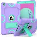 for iPad 9th Generation Case, iPad 8th 7th Generation Case, iPad 10.2 Inch 2021/2020/2019 Case, Heavy Duty Rugged Shockproof Protective Cover with Kickstand Purple/Green