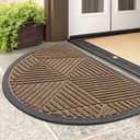 Smiry Half Circle Front Door Mat Outside Entrance, Heavy Duty Sturdy Natural Rubber Doormat, Trap Dirt and Moisture, Low Profile Mats for Indoor Outdoor Entry, Irregular Triangle (29.5x17, Brown)