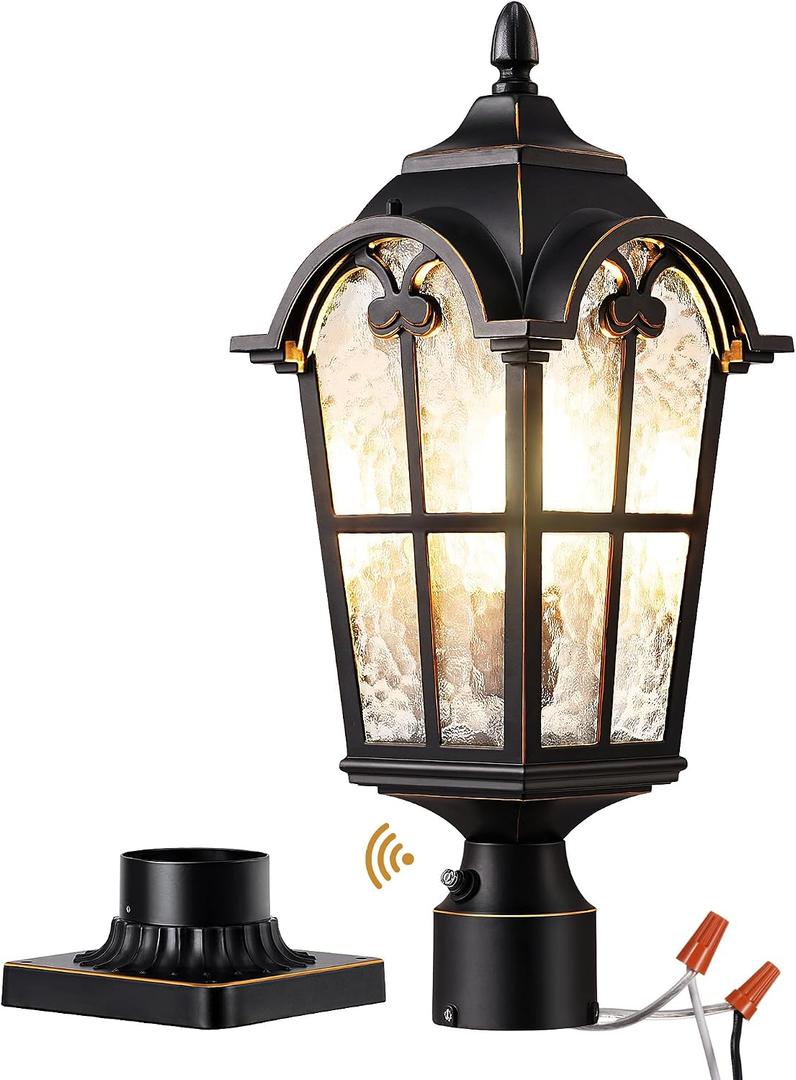 EDISHINE Large Size Dusk to Dawn Outdoor Post Light, 21.9'' H 120V Pole Light Fixture with Pier Mount Base, Waterproof Exterior Lamp Post Lantern Head for Yard, Driveway, Fence, Black, Hardwired