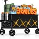 7.8 Cu ft Extra Large Foldable Wagon Cart, 360lbs Capacity, All-Terrain Beach Wagon with Big Wheels for Sand, Compact Fold Easy Storage, 220L Collapsible Utility Cart for Grocery Sports Garden Camping