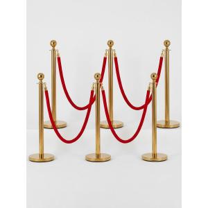 6 Packs Gold Stanchion Posts with 4 x Red VelvetRopes, 37.5" Stainless Steel Retractable Barrier Set, Crowd Control Barriers for Events, Parties, Museums, VIP Events, Queue Management