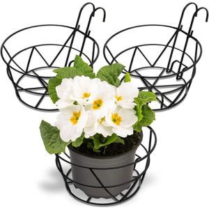 Pumtus 3 Pack Railing Planter Holders, 10'' Round Iron Hanging Fence Pot Basket, Over The Rail Indoor Outdoor Plant Hanger Rack, Black Balcony Flower Stand Shelf for Porch, Railing, Patio, Garden