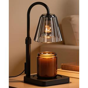 Candle Warmer Lamp with Timer & Dimmer, Shatterproof PC Shade, Adjustable Height for Jar Candles up to 5.3" Tall, Modern Black Electric Wax Melt Warmer for Bedroom Dorm Office, Gift, 2 Bulbs