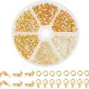 PH PandaHall 500pcs Jewelry Making Accessory Set 200pcs 4mm 21 Guage Open Jump Ring 100pcs 12x6mm Lobster Claw Clasp 200pcs 7mm Bead Tips Knot Covers for Earring Bracelet Jewelry Making, Gold