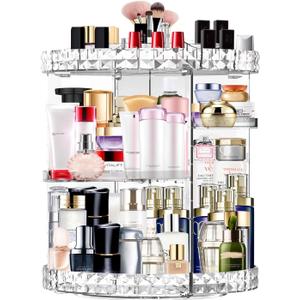 MISERWE Makeup Organizer 360 Degree Rotating 7 Adjustable Layers Large Capacity Cosmetic Organizer Transparent Make Up Organizers and Storage (Clear)