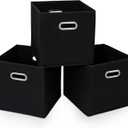 STOREONE 13 Inch Cube Organizer Bins ,Black Fabric Storage BinFoldable Storage Box Basket with Dual Handles Fabric Organizer Bins and collapsible Storage BoxesSet of 3,Black