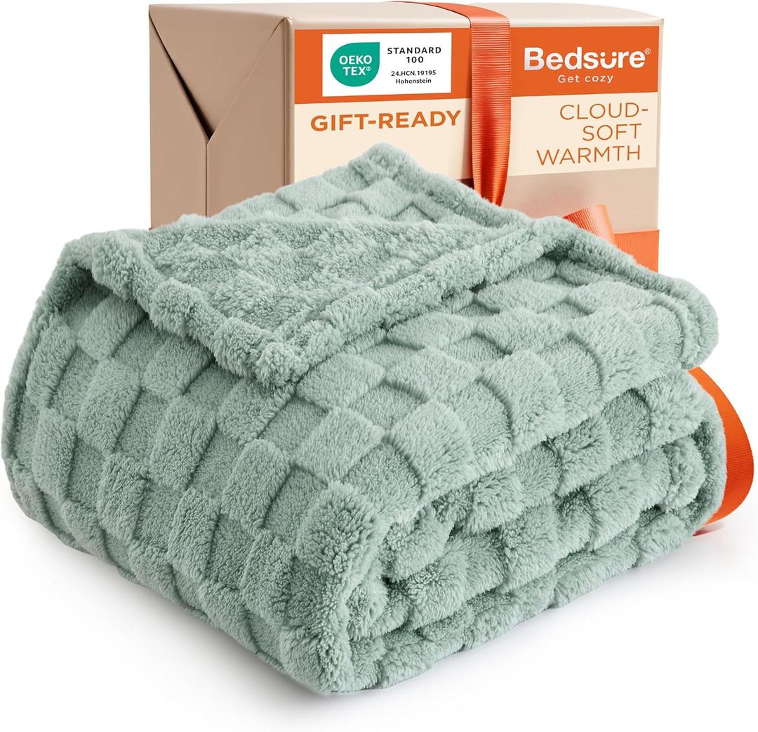 Bedsure GentleSoft Twin Blanket for Bed - Super Soft Cozy Mothers Gifts Day Spring Blankets, Cute Fuzzy Fleece Throws for Bedroom Couch for Girls, Sage Green, 60x80 Inches