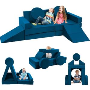 Toddler Couch Kids Sofa Modular - 18pcs Children Couches Building Fort, Convertible Foam Playing Cushion Creative Playroom Floor Furniture for Baby 1-3 to Teen Sofa and Play Set (Dark Blue)