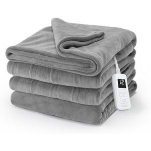Sunbeam Electric Royal Luxe Microplush Heated Blanket, 12 Heat Settings, 12-Hour Auto Shut-Off, Fast Heating, Warm & Cozy, Machine Washable, Dove Gray Color, Full (84" x 72")