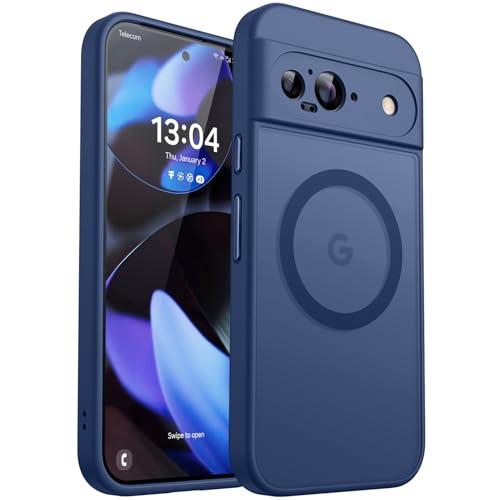 CANSHN Magnetic for Google Pixel 9 Case(6.3 Inch), Upgraded [Full Camera Protection] [Compatible with Magsafe] [Translucent Matte] Shockproof Protective Phone Cover, Deep Blue