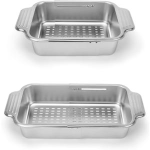 Collapsible Colander Strainer Basket, IEMIEBSHA Stainless Steel Extendable Kitchen Sink Accessories, Retractable Drain Basket for Fruit and Vegetable Wash, Drain Pasta and Dry Dishes