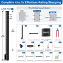 12-20ft Complete Set 36" Side Mount Level Railing Post Kit, 4 Pack Black Fascia Mount Level Drilled Post, 250ft 1/8" Stainless Steel Cable(No Handrail), Swageless Cable Railing Kit, MY10-LP