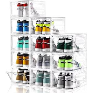 INSTY 12 Pack Large Shoe Storage Box, Clear Shoe Storage Organizer with Magnetic Door, Stackable,Shoe Containers For Display Sneakers, Easy Assembly, Fit up to US Size 12, Clear