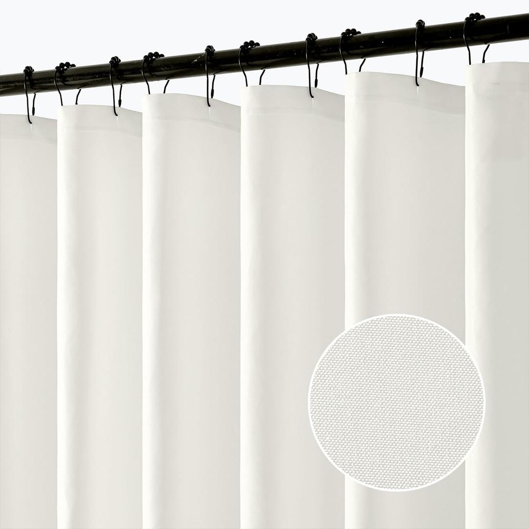 ANRODUO White Long Linen Shower Curtain, 96 Inch Fabric Shower Curtain with 12 Metal Hooks, Waterproof Heavy Duty Polyester, Button Hole Design, Machine Washable for Bathroom Hotel, W72xL96