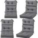 Geelin 4 Pcs High Back Patio Chair Cushion Indoor Outdoor Seat Chair Cushions Back Tufted Patio Rocking Pads Weather Replacement for Furniture (Light Gray), 112 X 53 X 10 Cm / 44 X 20.8 X 3.94 Inches