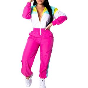 EOSIEDUR Women's Pullover Hoodies Jumpsuit Zipper Jacket Windbreaker Elastic Waistband Pants One Piece Outfits Tracksuit Set (XX-Large, C1# Pink)