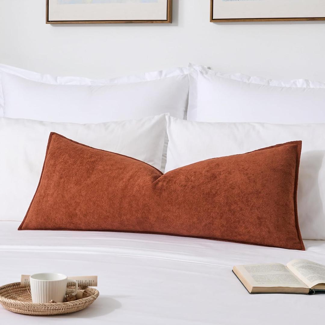 Kevin Textile Fall 14x36 Inch Long Lumbar Cover 1 Pack Soft Boucle Textured Decorative Waterproof Rectangle Cushion Elegant Accent Pillows for Couch Sofa Chair Bed Home Decor Indoor Outdoor Rust