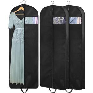 KIMBORA 60" Dress Garment Bags for Hanging Clothes Travel, Gusseted Garment Bags for Closet Storage with Handles for Long Gowns, Coats3 Packs