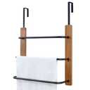 MyGift Over The Door Towel Rack for Bathroom, Rustic Solid Burnt Wood Towel Storage Organizer, 3 Tier Matte Black Metal Towel Bar, Space Saving Bathroom Door Hanging Towel Holder