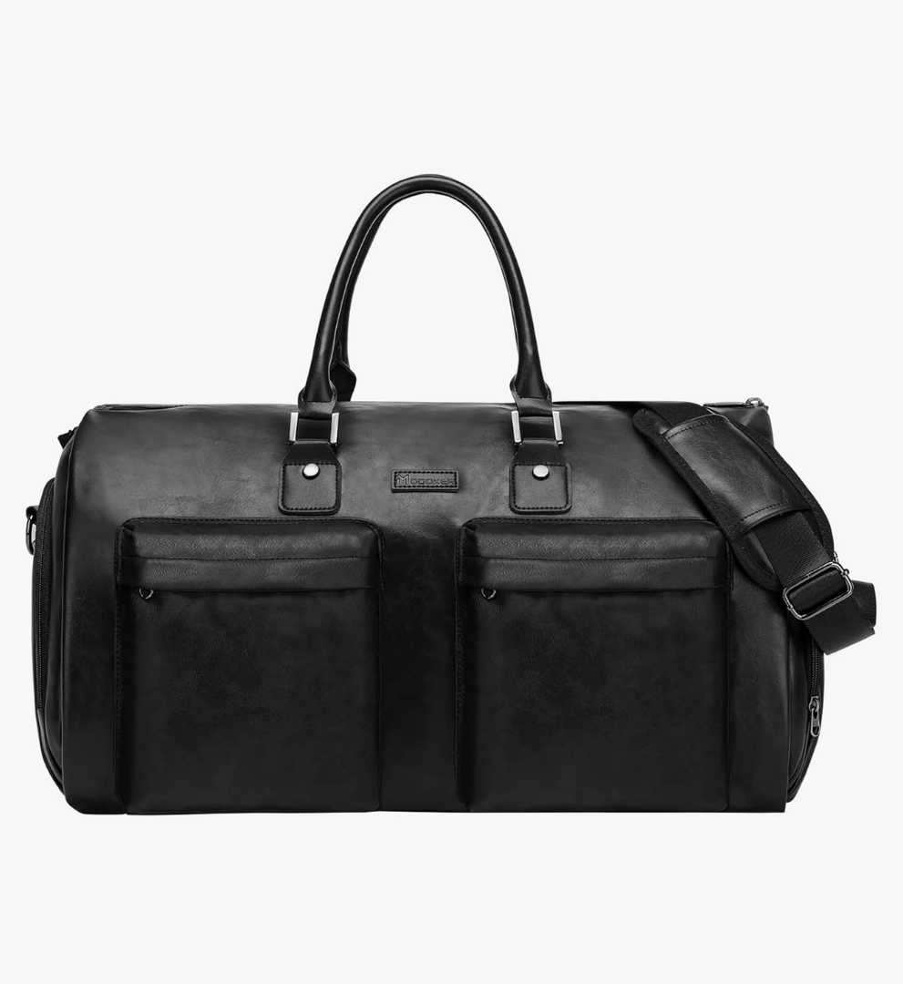 Leather Garment Bag for Travel, Modoker Carry On Suit Carrier Travel Bag with Shoulder Strap/Multiple Pockets - Ideal for Business Trips & Weekend Getaways - The Garment Duffel Bag for Traveling Men