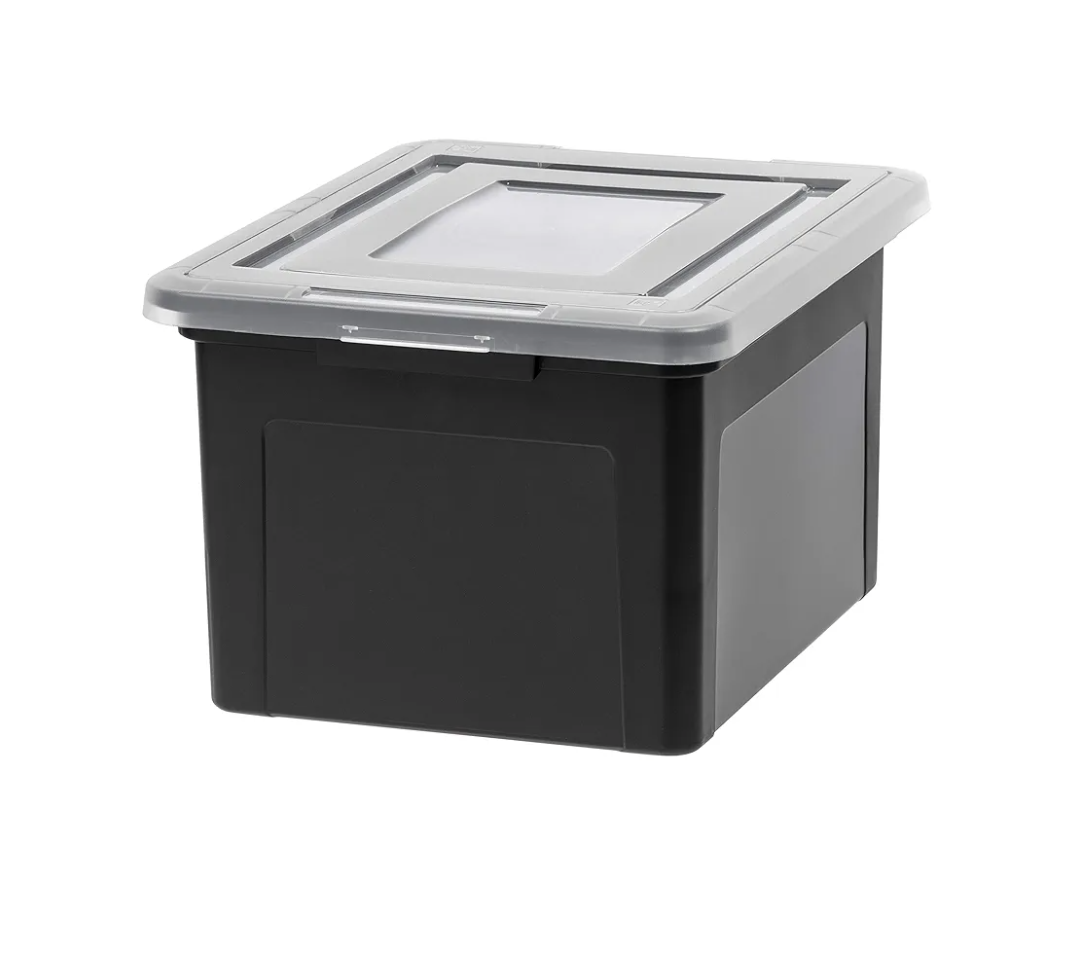 IRIS USA File Box File Organizer Plastic File Box for Letter/Legal File, BPA-Free Plastic Storage Bin Tote Organizer with Durable and Secure Latching Lid, Stackable and Nestable, Black 35 Qt. 1Pack