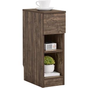 SoBuy Narrow Nightstand Slim Bedside Table with Drawer and Open Shelf, Skinny Modern Nightstand for Bedroom, Compact Side Table for Tight Corners and Small Spaces, Brown FBT111-SN
