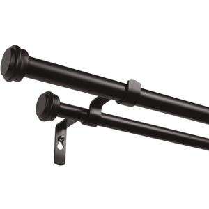 EXCLUSIVE HOME Topper Double Curtain Rod and Finial Set, Matte Bronze, 66"-120"