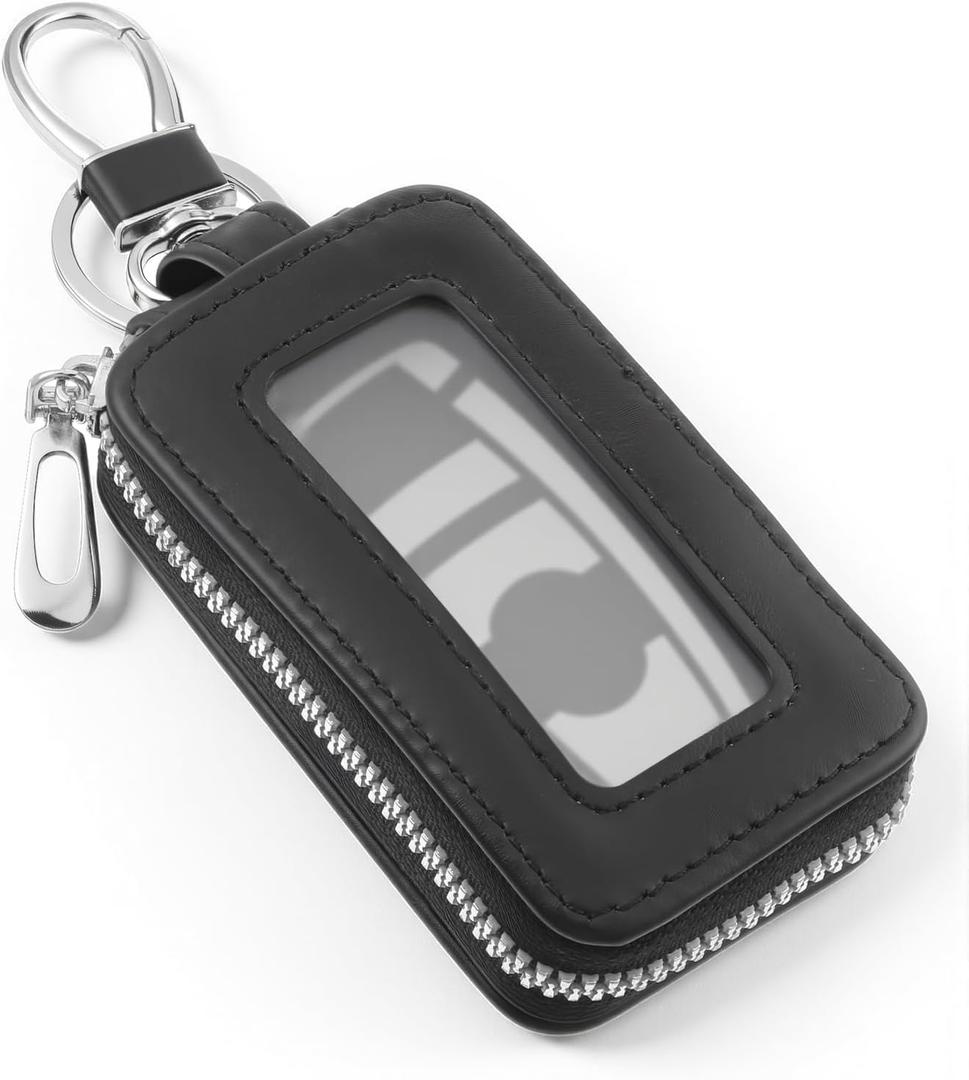 Larrel Car Keychain Pouch, Universal Multifunctional Key Case for Car Keys Black Leather Key Holder for Men Women Smart Keys Remote Protector