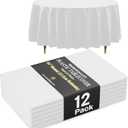 Exquisite 66% Thicker Premium White Round Tablecloth 0.5 Mil 12 Pack Plastic Table Cloth Disposable 84 Inch Round Plastic Tablecloth Won't Tear Easily Like Cheap Thin Brands