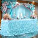Partisky Aqua Blue Tulle Curly Willow Table Skirt for Rectangle Table 6ft, Ruffle Tutu Table Cloth for Boys Baby Shower,Birthday Party Candy Cake Tables
