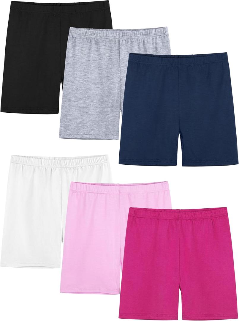 6 Pack Girls Bike Shorts Cartwheel Toddler Biker Under Dress Dance Multi-Color Kids Shorts Girls Clothes (5-6 Years, Black, Gray, Navy Blue, White, Light Pink, Rose Red)