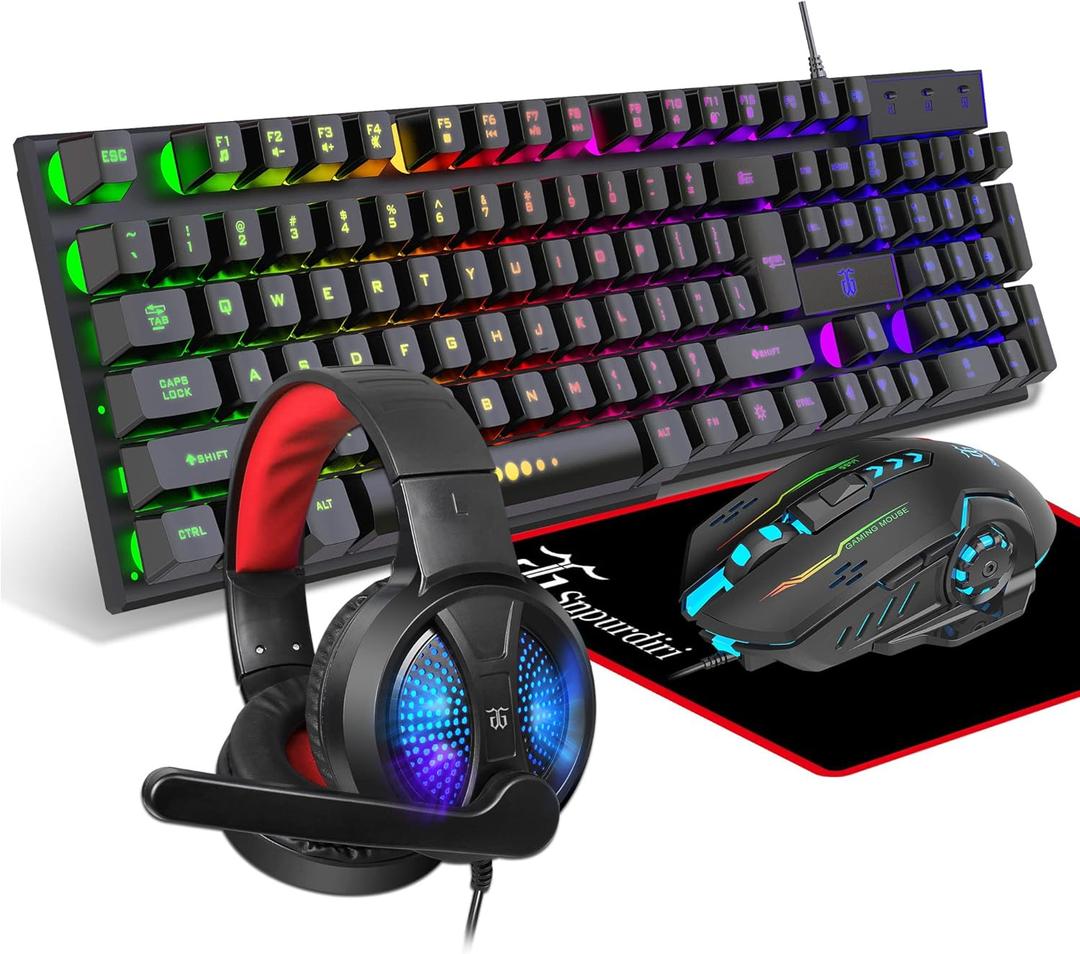 Gaming Keyboard and Mouse,Headphones,Mouse padAll in One Combo for PC Gamers and Xbox and PS4 Users