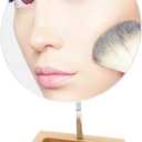 YEAKE Flexible Gooseneck Bamboo Vanity Makeup Mirror,360Rotation 8" Large Frameless Vanity Mirror Folding Portable Table Desk Mirror with Stand Bathroom Shaving Make Up Mirrors Round