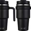 ALOUFEA 20 oz Insulated Coffee Mug Tumbler with Handle, Stainless Steel Travel Mug Tumbler with Lid and Straw,Double Wall Vacuum Leak Proof Ice Coffee Thermal Cup, Black