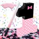 15.7 x 11.5 x 3 Inch Pink Bow Number 1 Pinata,Pink Bow Birthday Decorations, Fillable Hanging Piata with Stick Blindfold Confetti for Girls Boys 1st Anniversary Party Decorations